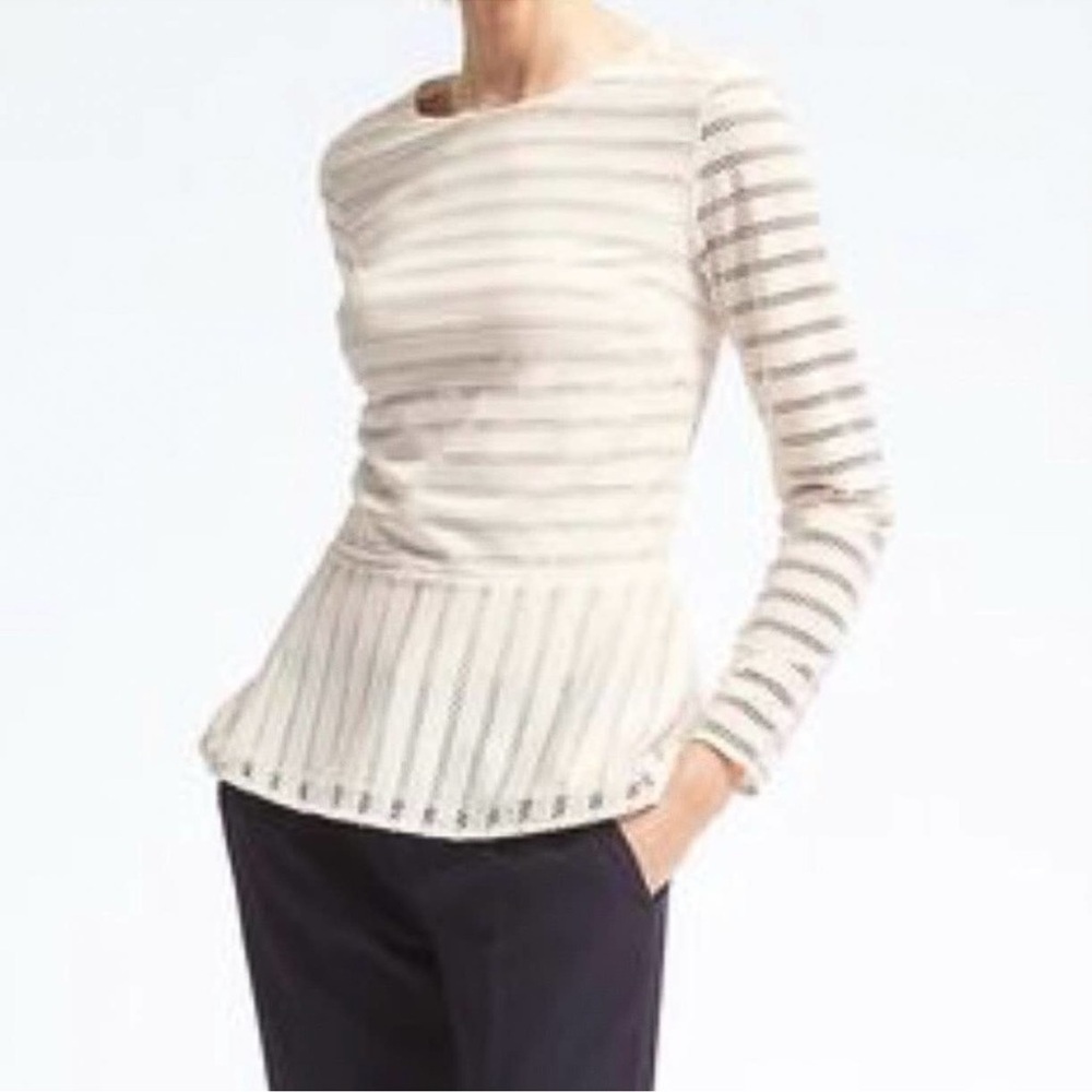 Banana Republic Cream Long Sleeve Mesh Jacquard Peplum Womens Size Large